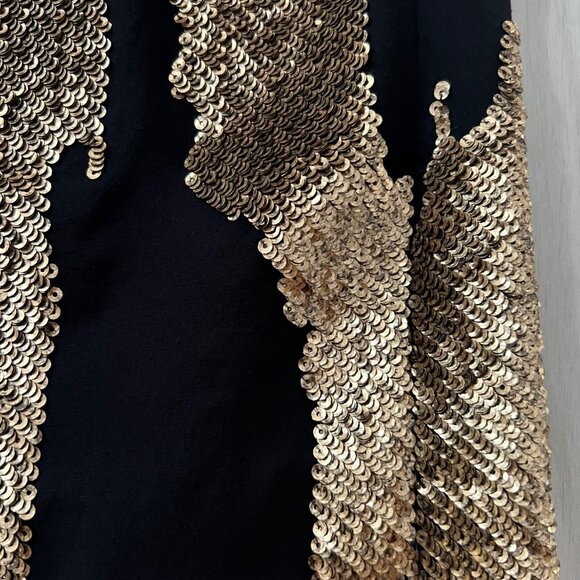 $595 ROBERT RODRIGUEZ Gold Sequin Black MINI SILK Cocktail DRESS ( 2 ) - Picture 3 of 6